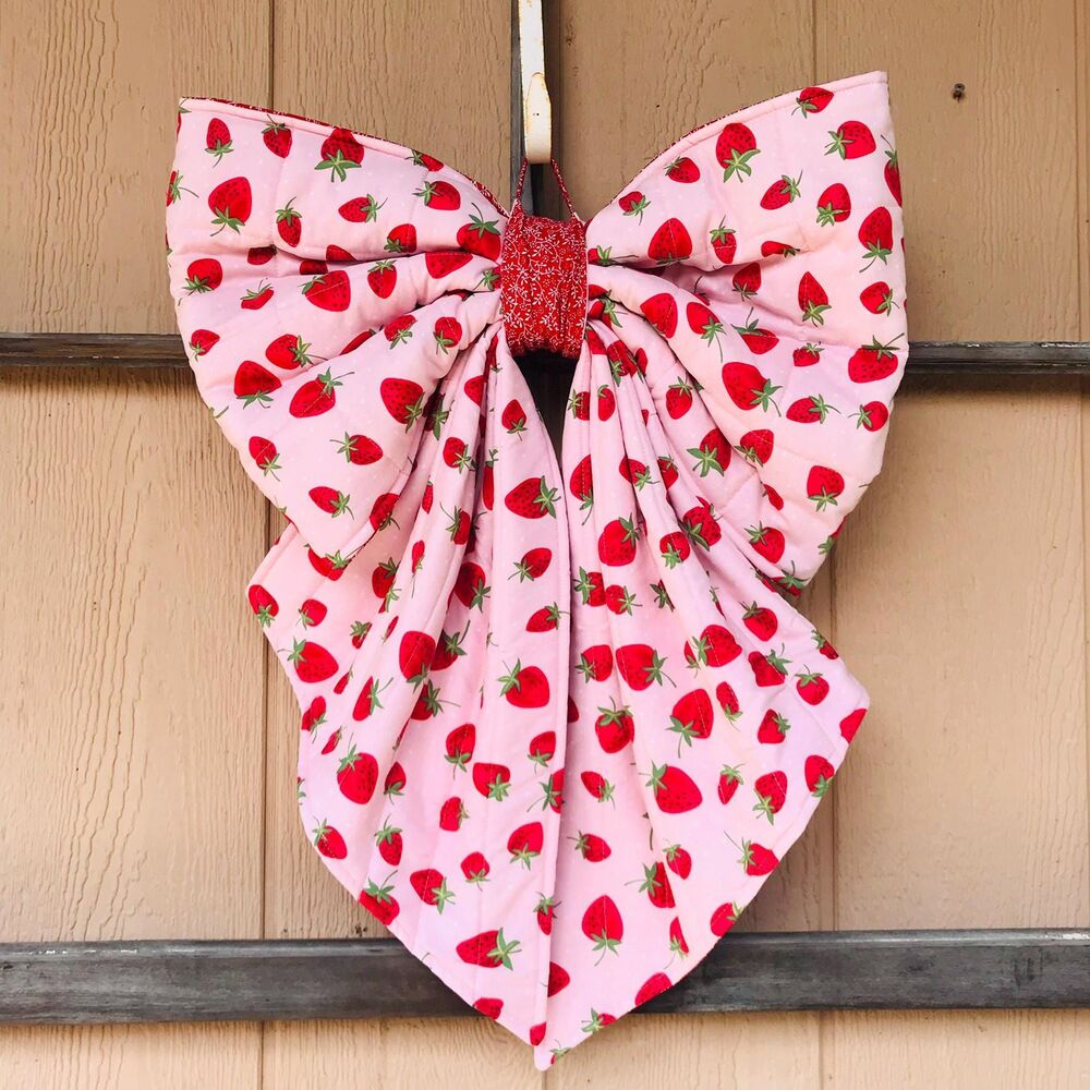 Giant Large Quilted Door Bow, Seasonal, Oversized Fabric Bow, Cottage Core Straw